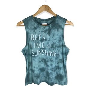Fifth Sun Beer Lime & Sunshine Tie Dye Muscle Tank Top Large